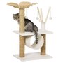PAWHUT Arbre à chat style cosy chic fleur - griffoirs, tunnel, plateformes, 4 jeux de boules -  peluche blanche quenouille tressée