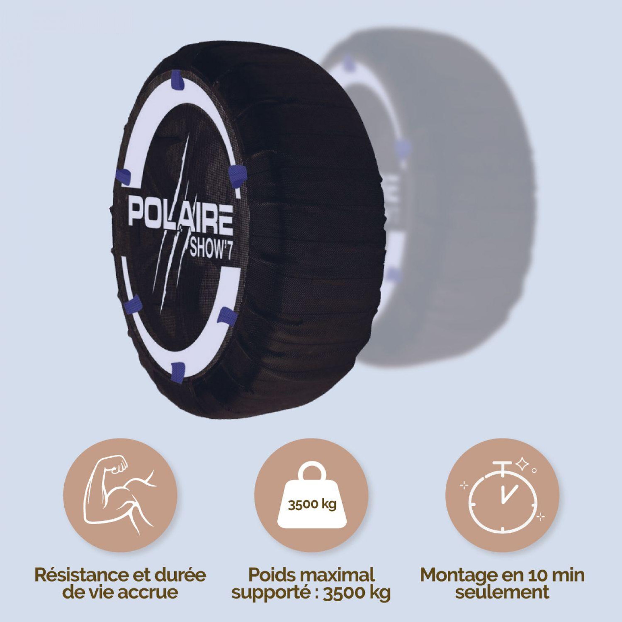 Voir la diapositive 2 : POLAIRE Chaussettes à neige, chaînes textile pour voiture - SHOW' 7 - S53