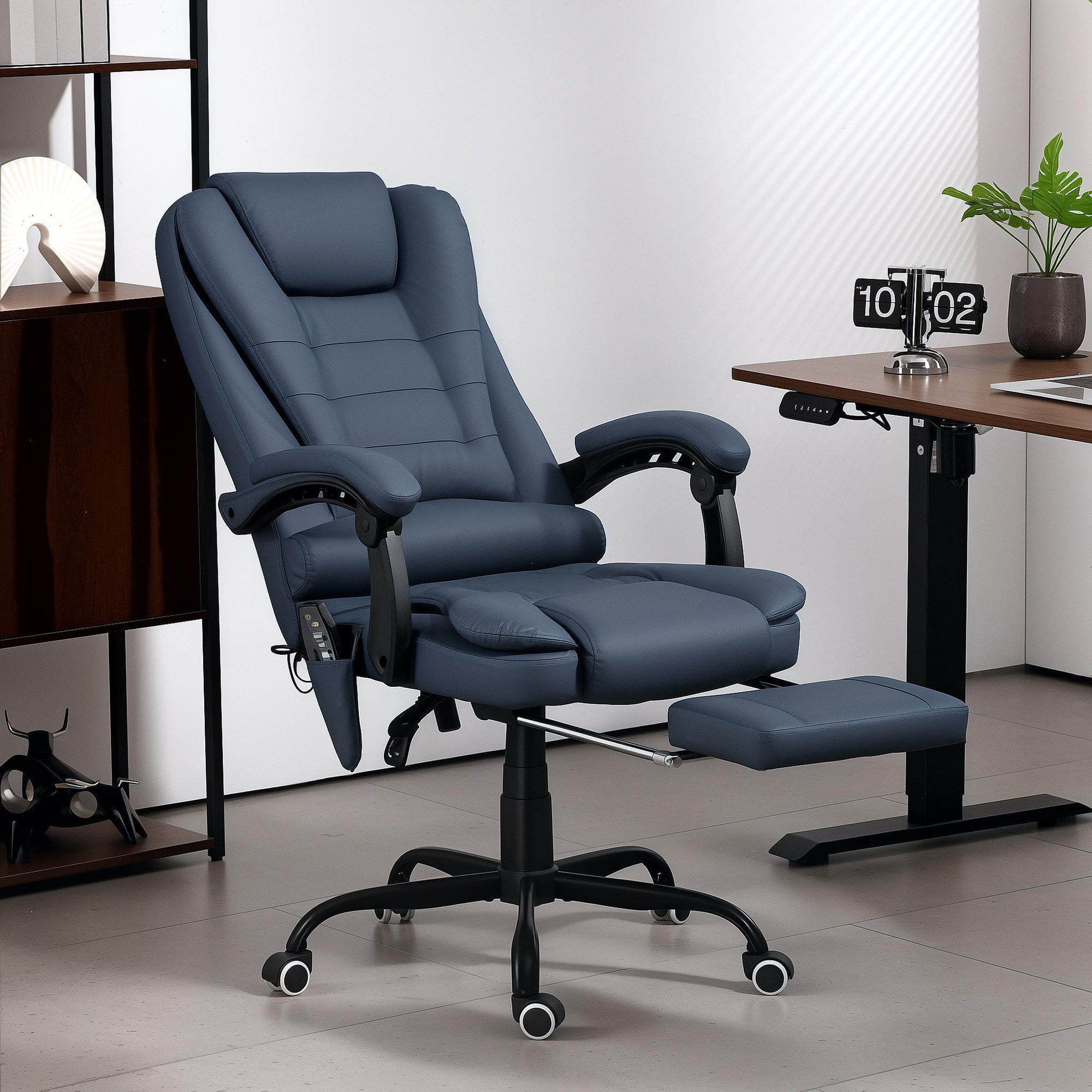 Voir la diapositive 2 : VINSETTO Vinsetto Fauteuil de bureau direction massant hauteur réglable dossier inclinable repose-pied + coussin lombaires intégrés revêtement synthétique bleu