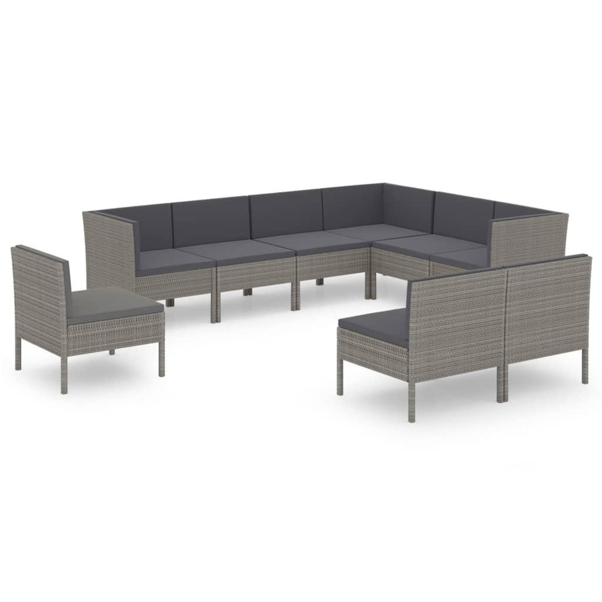 Voir la diapositive 2 : VIDAXL Salon de jardin 9 pcs avec coussins Resine tressee Gris