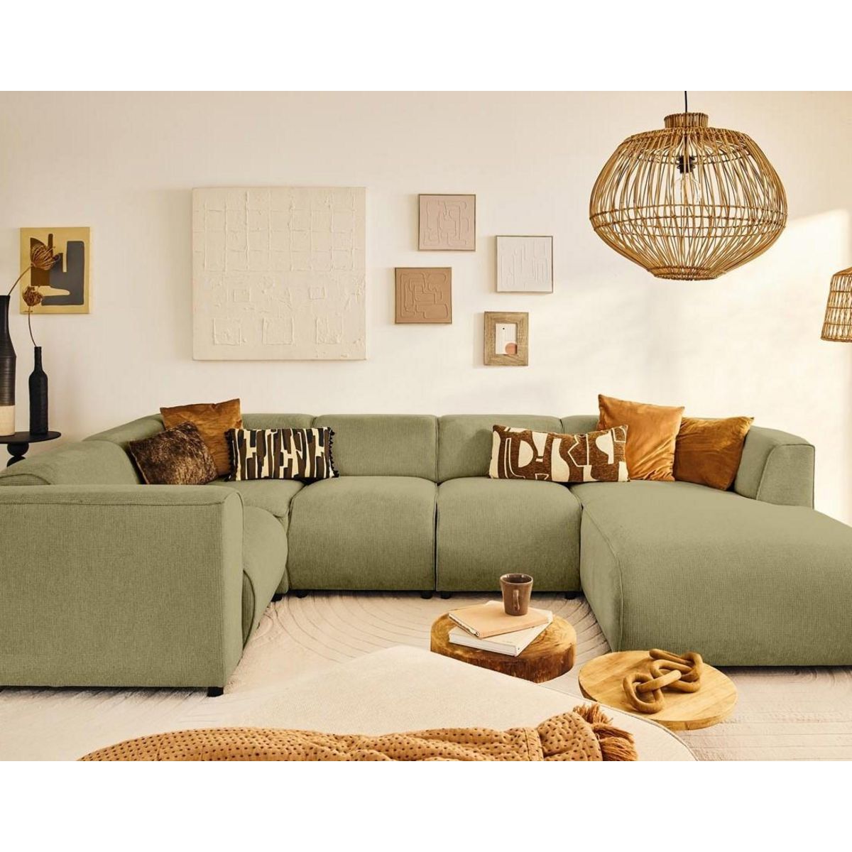 LISA DESIGN Suaro - canapé modulable panoramique d'angle gauche 7 places en tissu texturé