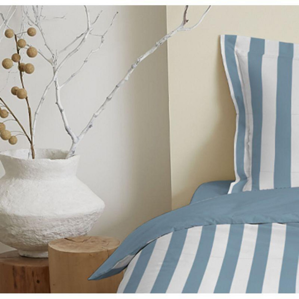 COTON PUR Parure de draps 4 pièces pour lit 160 x 200 cm  Grande largeur  Anatole azur