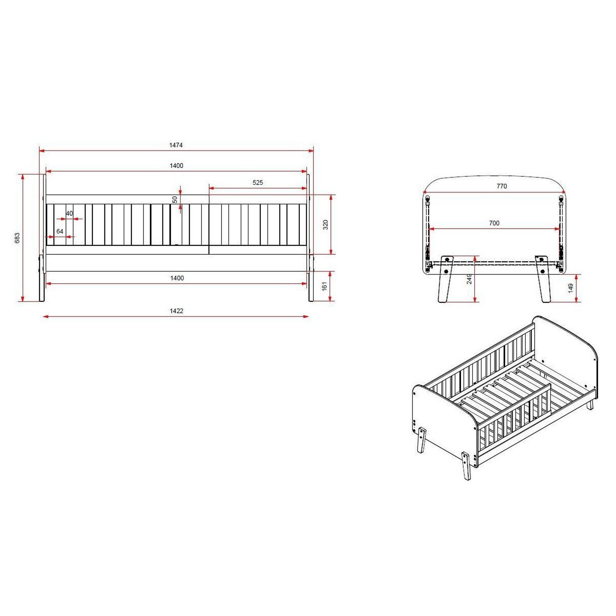 Voir la diapositive 4 : Paris Prix Pack - lit enfant & tiroir de lit  kiddy  70x140cm blanc