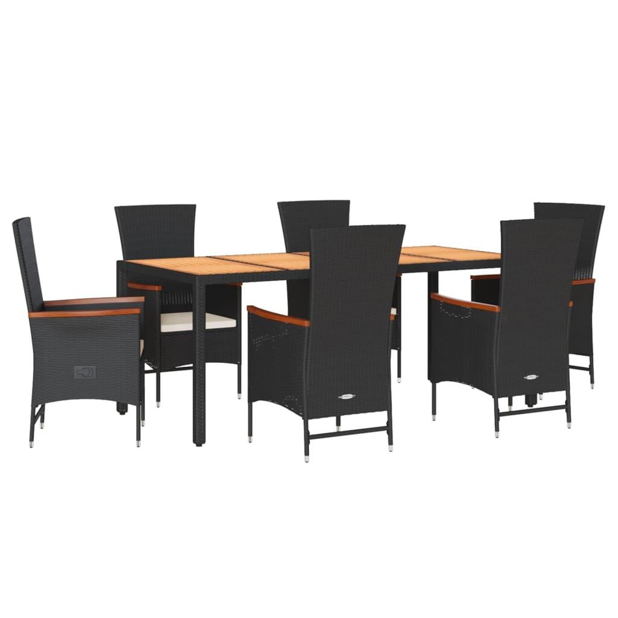 Voir la diapositive 2 : VIDAXL Ensemble a manger de jardin coussins 7pcs Noir Resine tressee