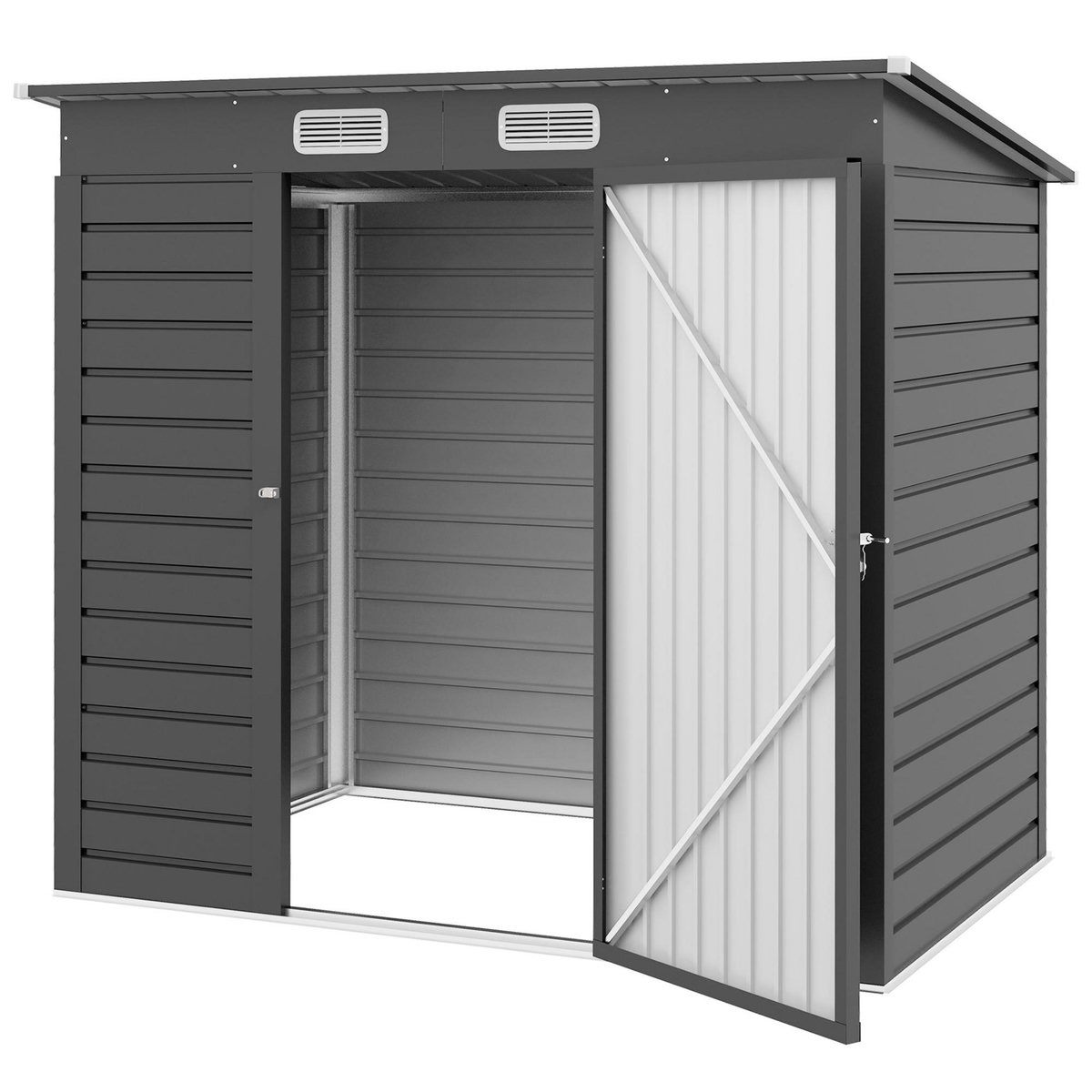 OUTSUNNY Abri de jardin cabanon dim. 191L x 130l x 166H cm porte verrouillable ventilations tôle acier ondulé gris
