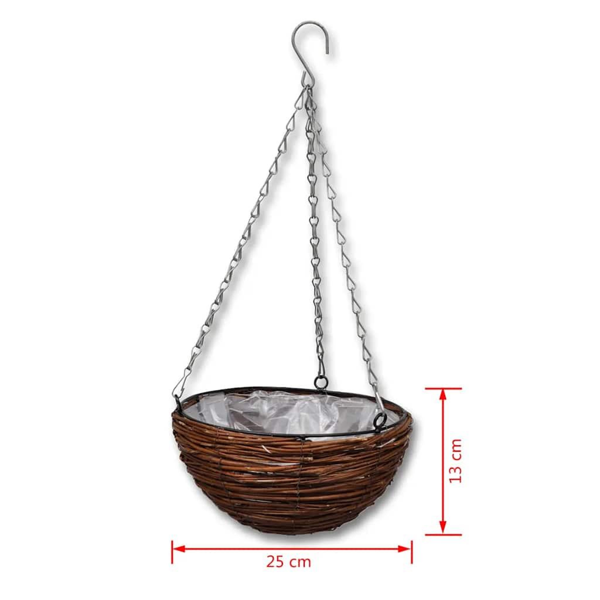 Voir la diapositive 6 : VIDAXL Lot de 4 paniers supsendus en saule avec fonds et chaine pendante