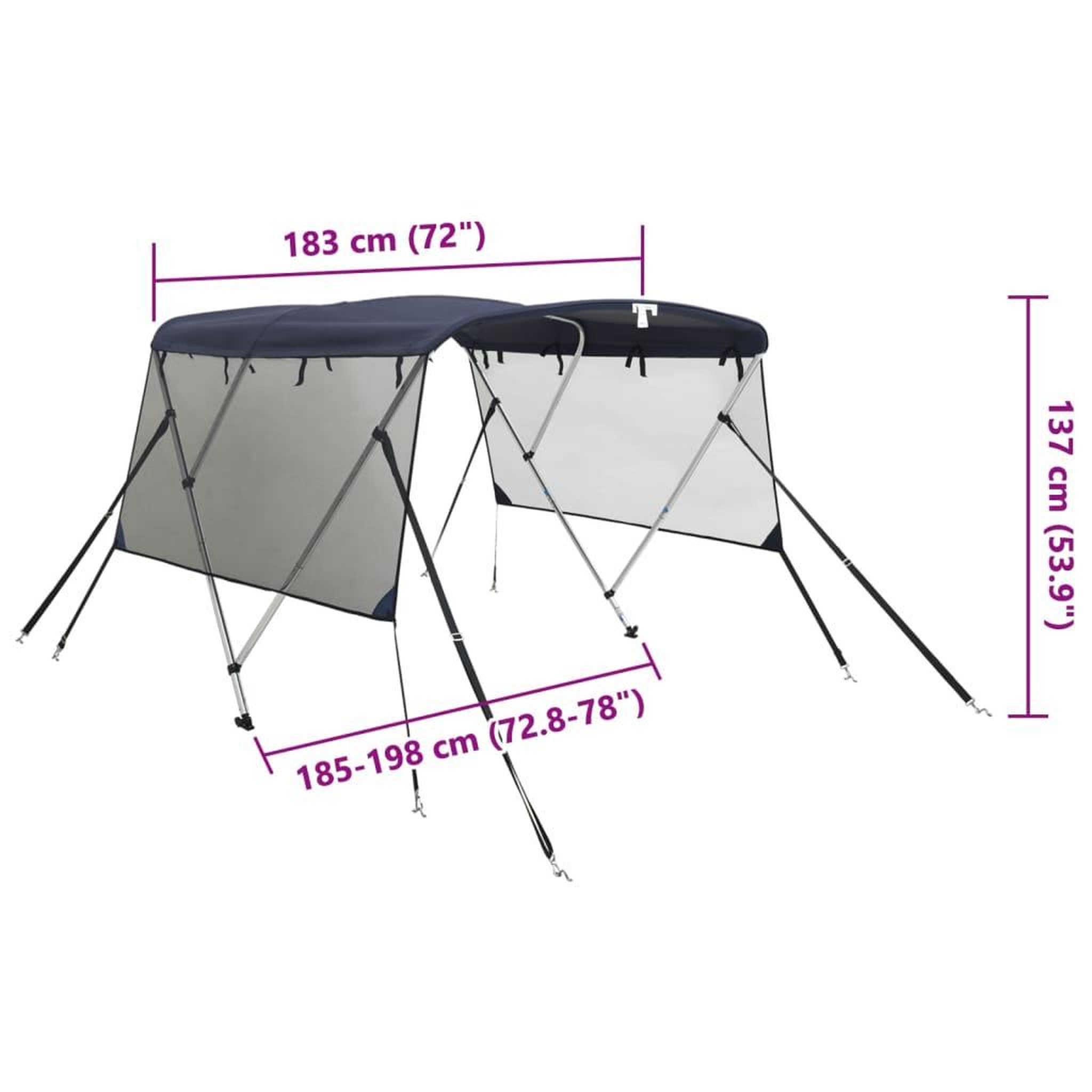 Voir la diapositive 6 : VIDAXL Toit bimini a 3 arceaux parois en maille 183x(185-198)x137 cm