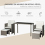 Voir la diapositive 4 : OUTSUNNY Outsunny Ensemble salon de jardin encastrable 2 fauteuils monoblocs + 2 tabourets + table basse résine tressée coussins déhoussables crème gris