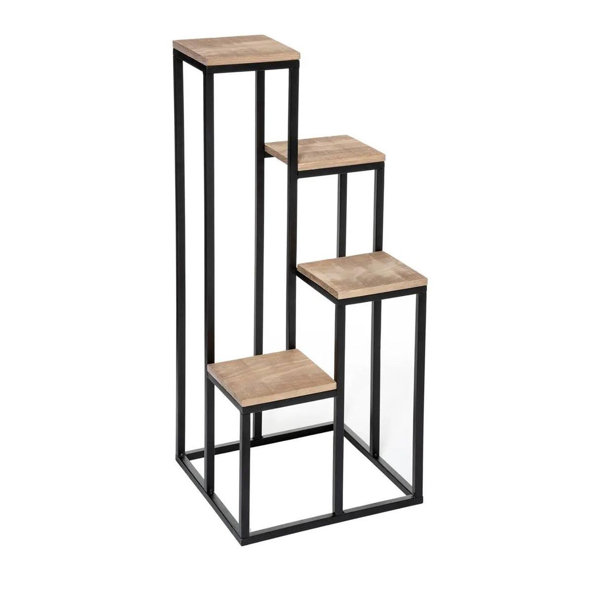 ATMOSPHERA Porte Plante 4 Plateaux  Utah  88cm Noir & Naturel