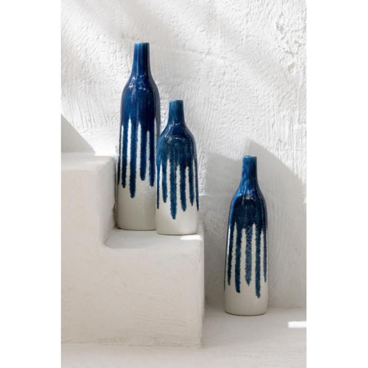 Paris Prix Vase Bouteille en Céramique  Peinture  36cm Blanc & Bleu