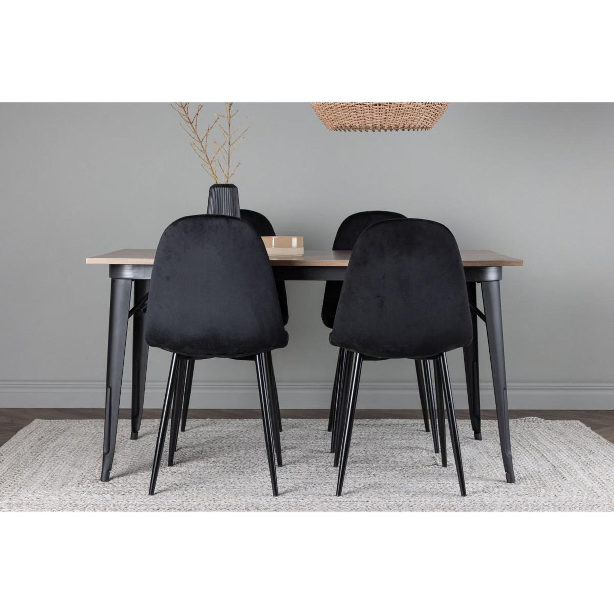 Voir la diapositive 6 : Paris Prix Ensemble table à manger & 4 chaises en velours  tempe & polar  140cm naturel & noir