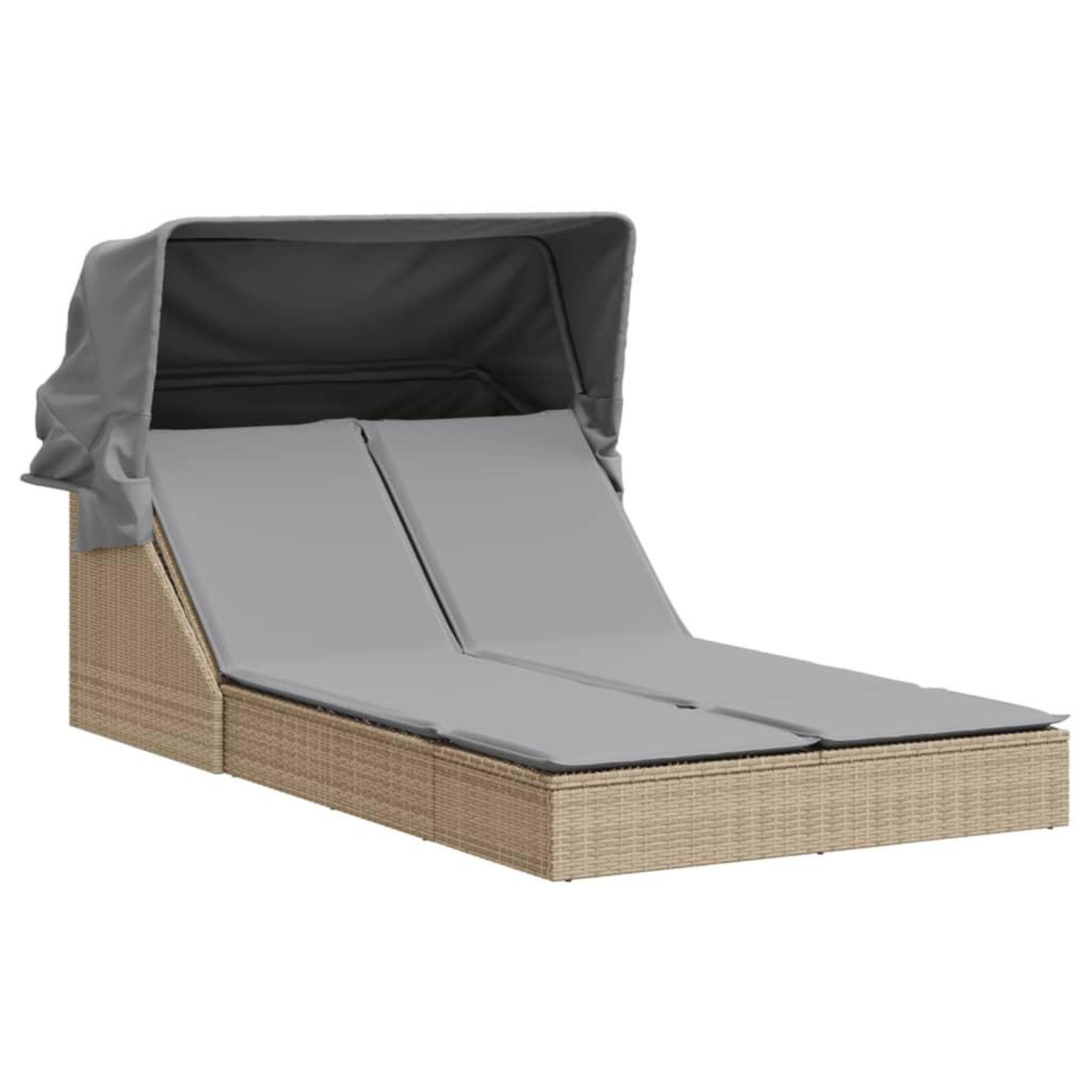 Voir la diapositive 2 : VIDAXL Chaise longue double avec auvent et coussins beige poly rotin
