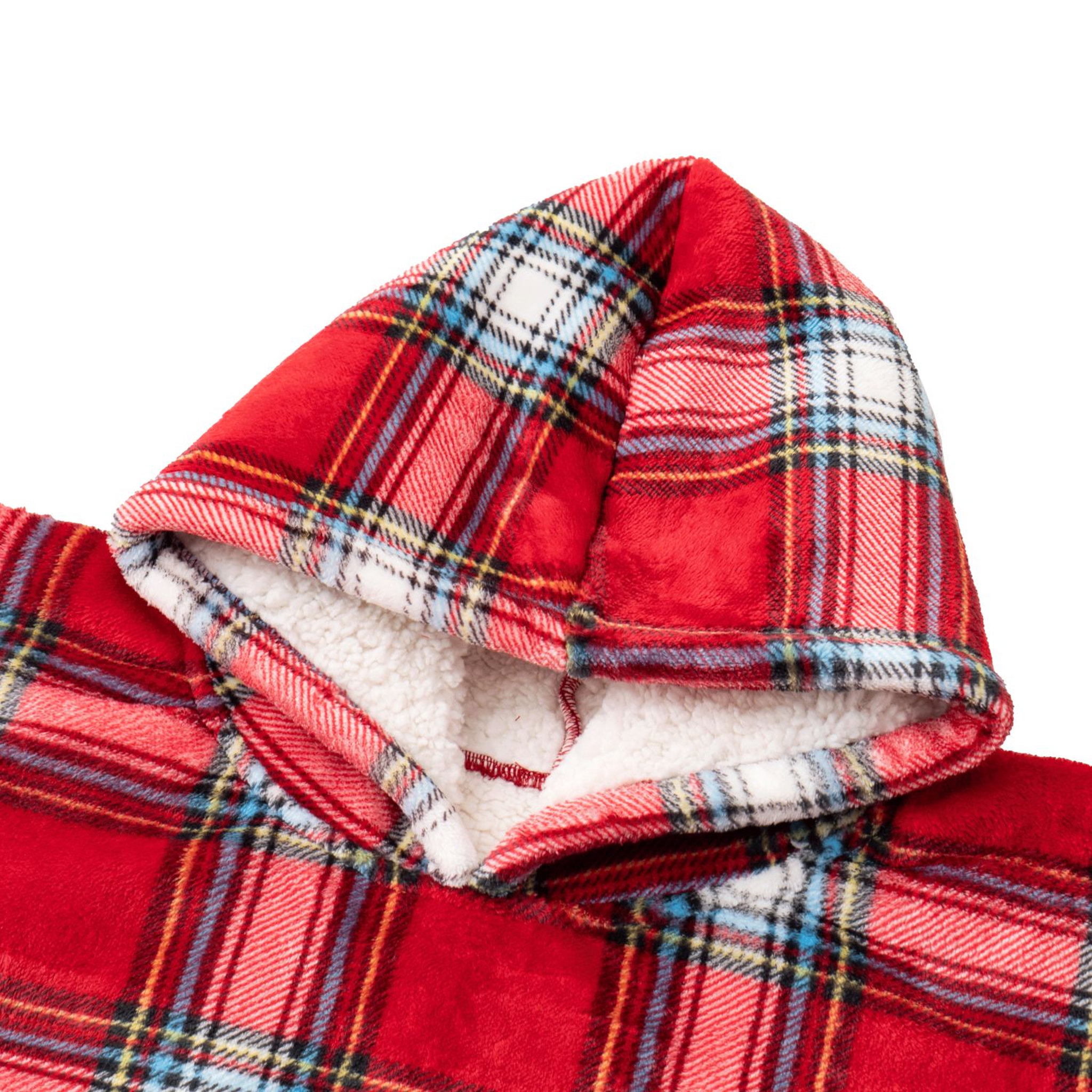 Voir la diapositive 2 : ACTUEL Poncho adulte double face flanelle/sherpa imprimé carreaux 