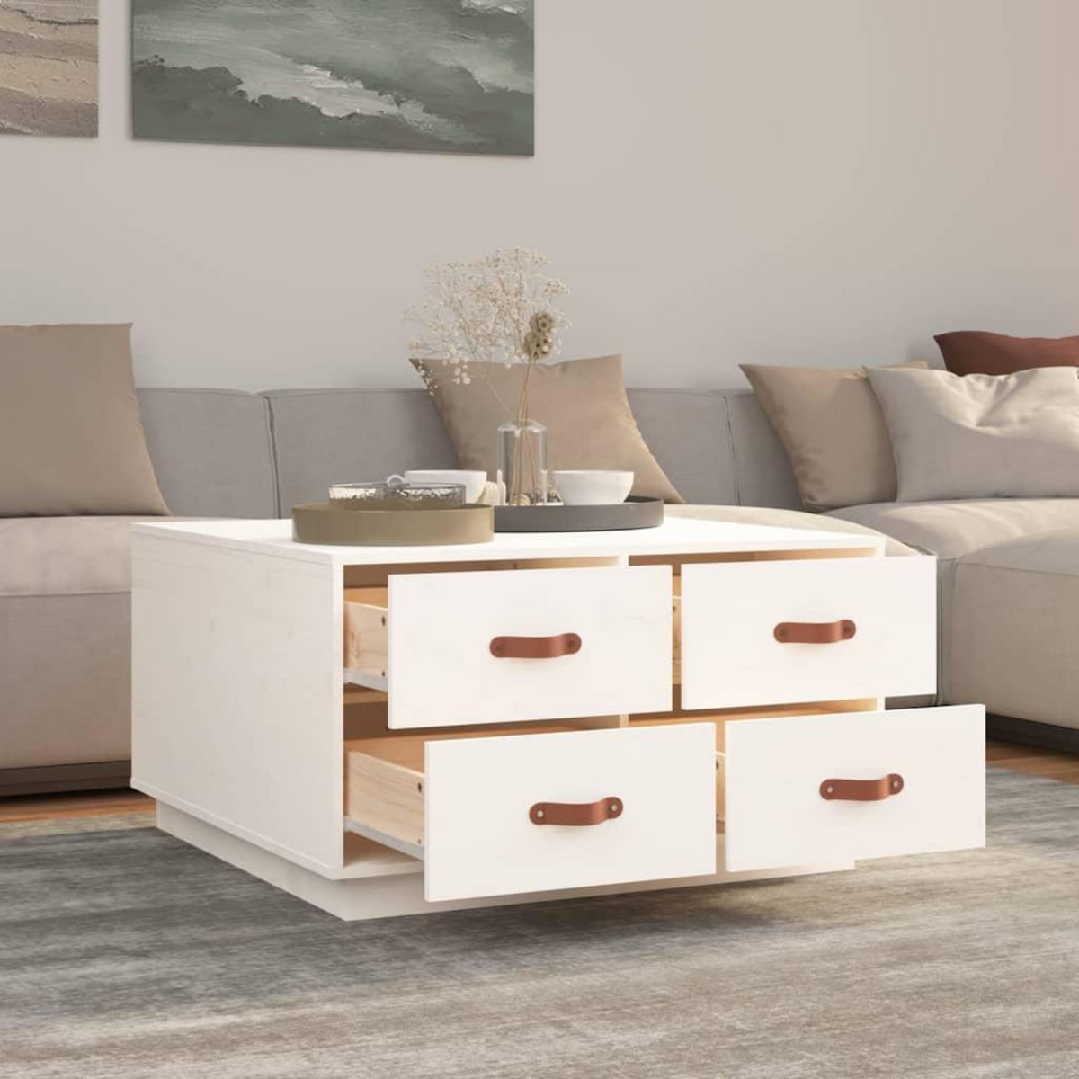 VIDAXL Table basse Blanc 80x80x45 cm Bois massif de pin