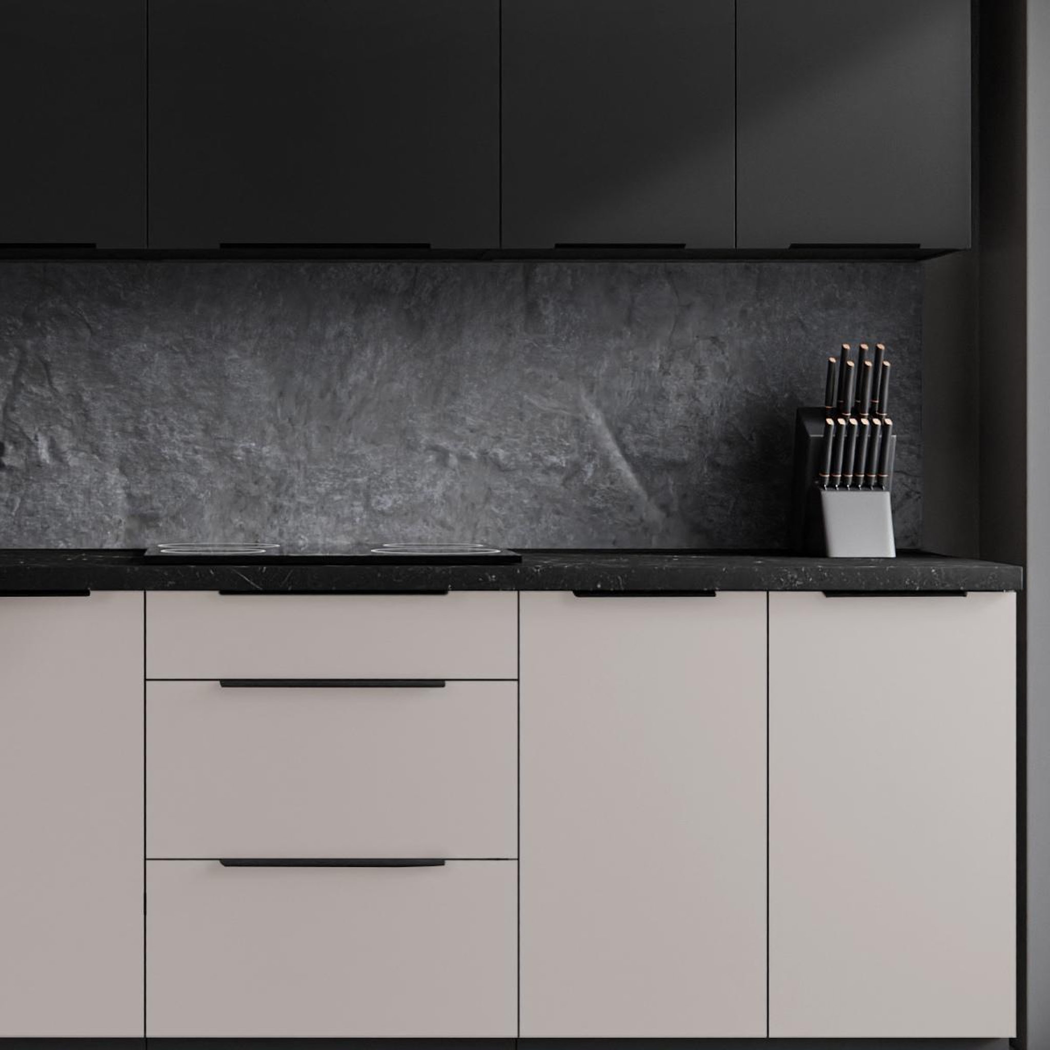 Voir la diapositive 4 : JLC KREATION Cuisine complète moderne beige et noir 260cm MAO