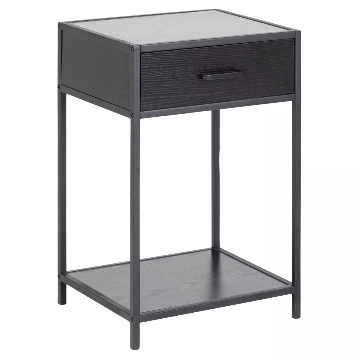 TOILINUX Table de chevet ou d'appoint 1 étagère et un tiroir en MDF et métal - Noir