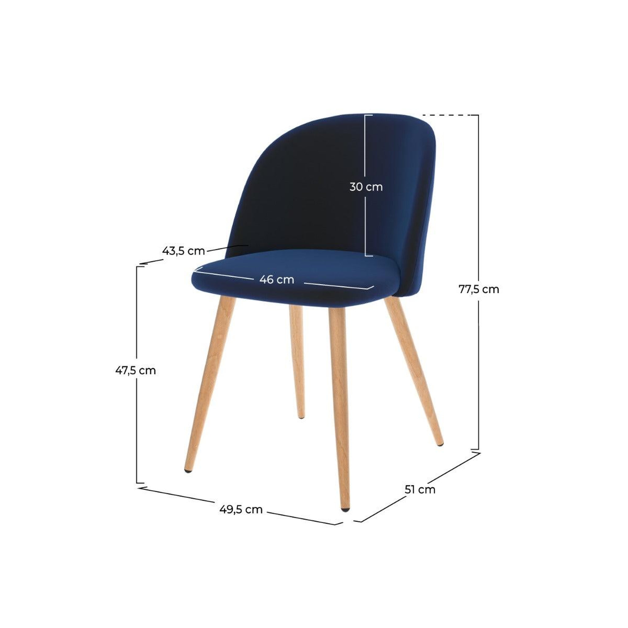 Voir la diapositive 4 : MAISON PAVANE Lot de 2 chaises en velours bleu foncé et pieds en métal-cozy