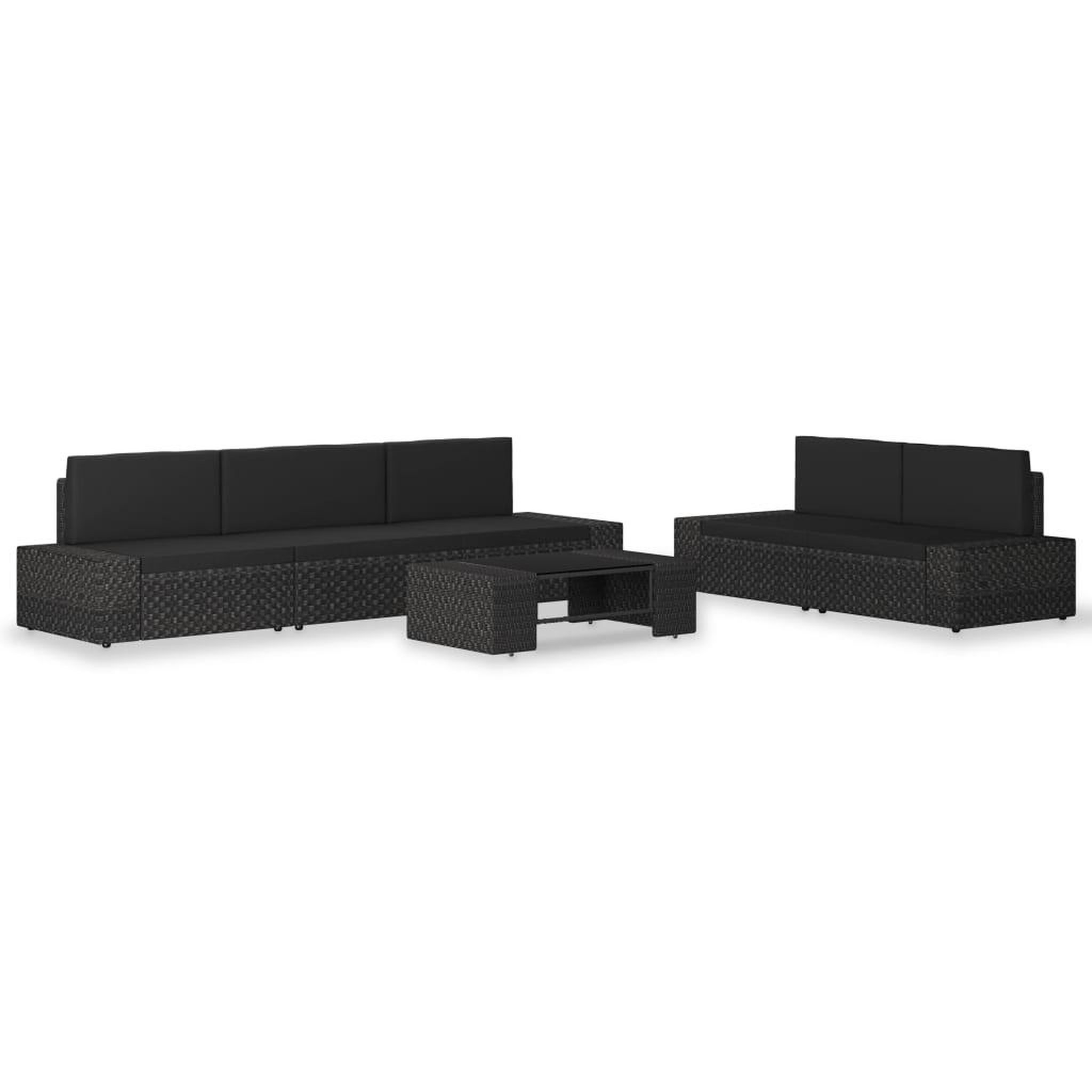 Voir la diapositive 1 : VIDAXL Salon de jardin 6 pcs Resine tressee Noir
