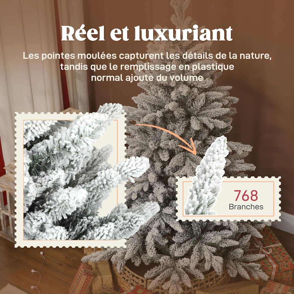 HOMCOM Sapin de Noël artificiel enneigé H.150cm 768 branches grand réalisme support métal pliable vert blanc
