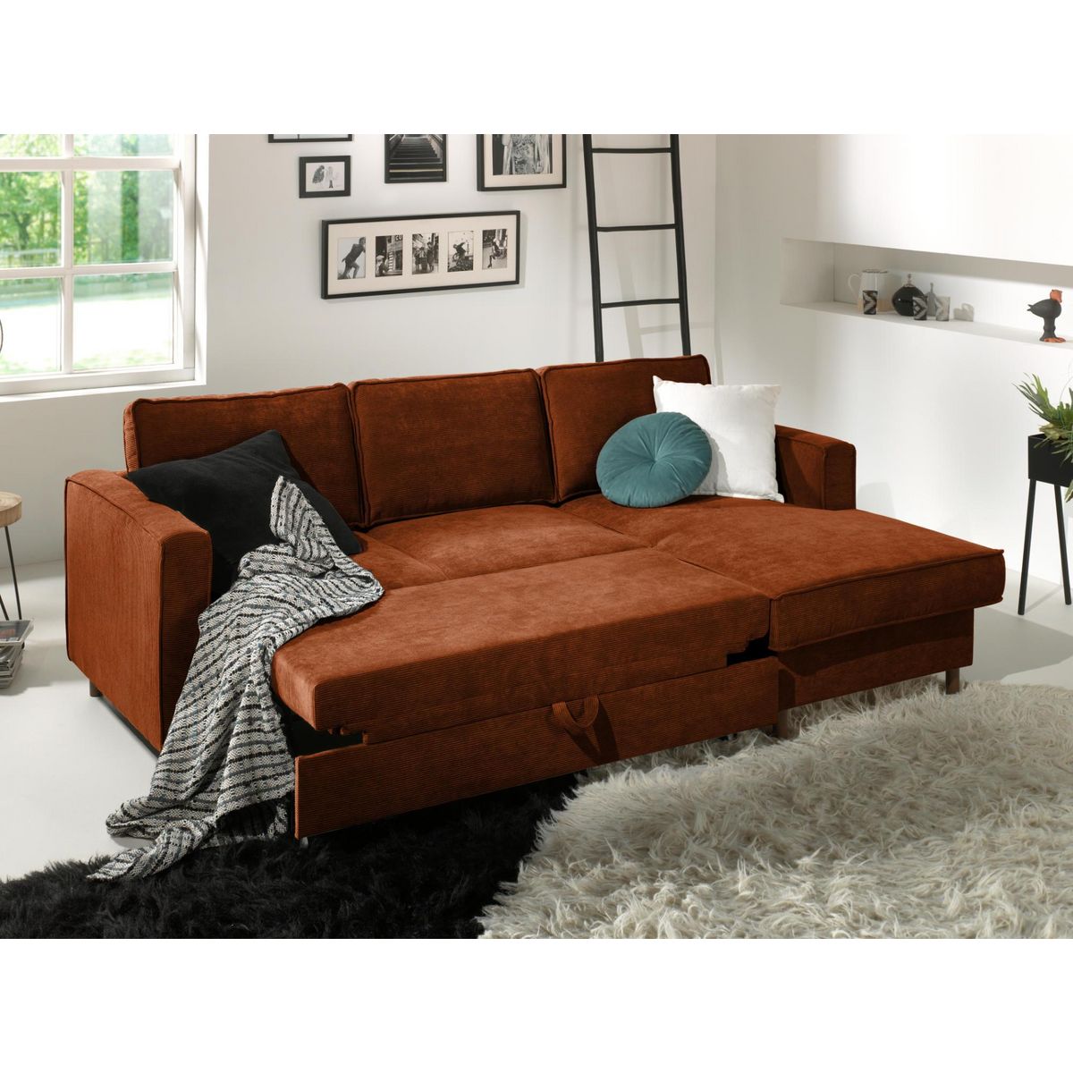 LISA DESIGN Jake - canapé d'angle droit - convertible avec coffre - 4 places - en velours côtelé