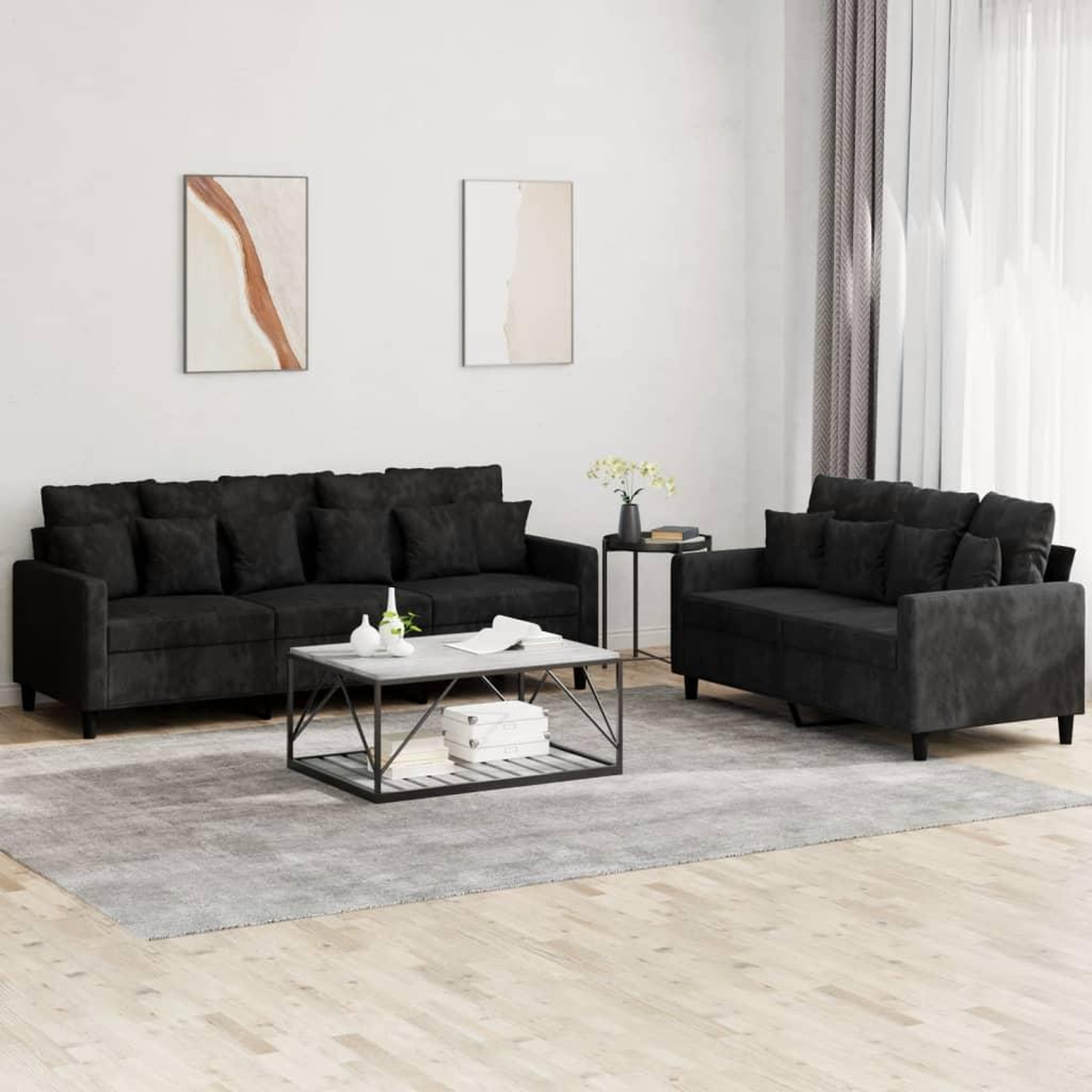 VIDAXL Ensemble de canapes 2 pcs avec coussins Noir Velours