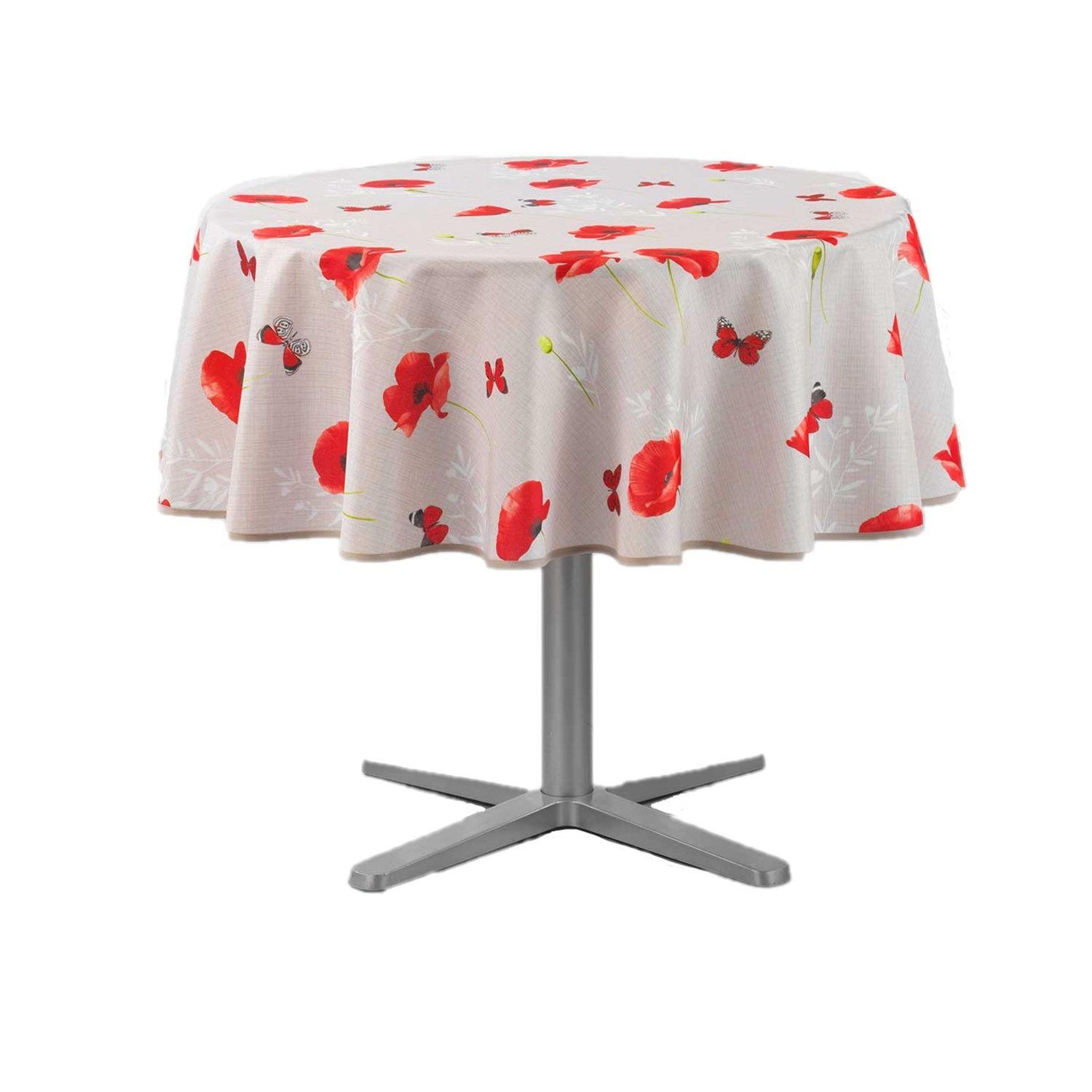 Douceur d'Intérieur Nappe ronde antitache Amapola - Diam. 180 cm - Beige et rouge