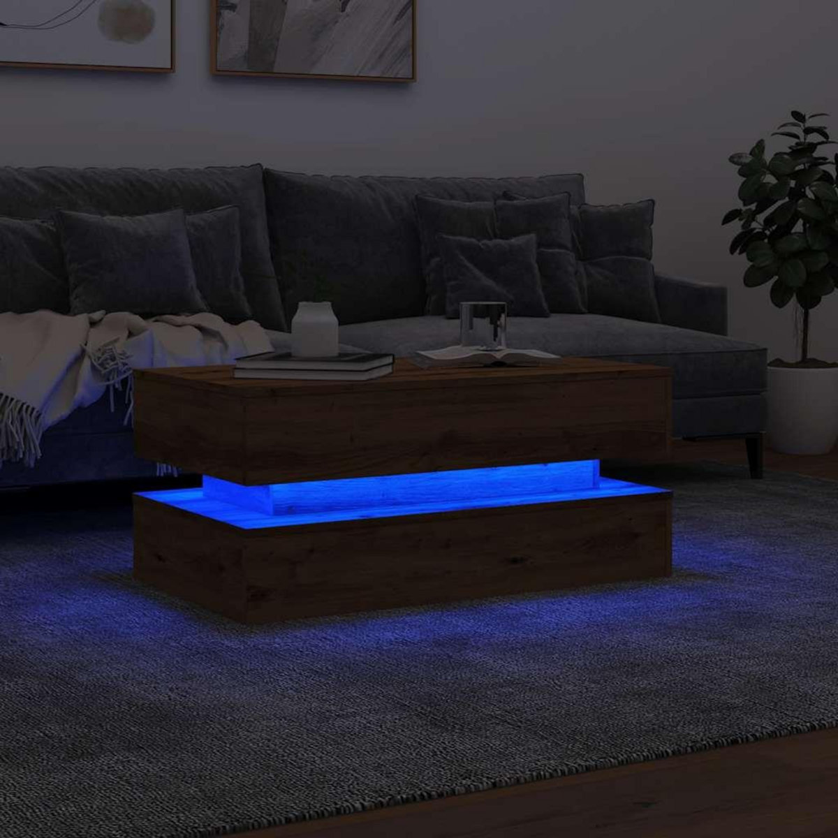 VIDAXL Table basse avec lumieres LED chene artisanal 90x50x40 cm