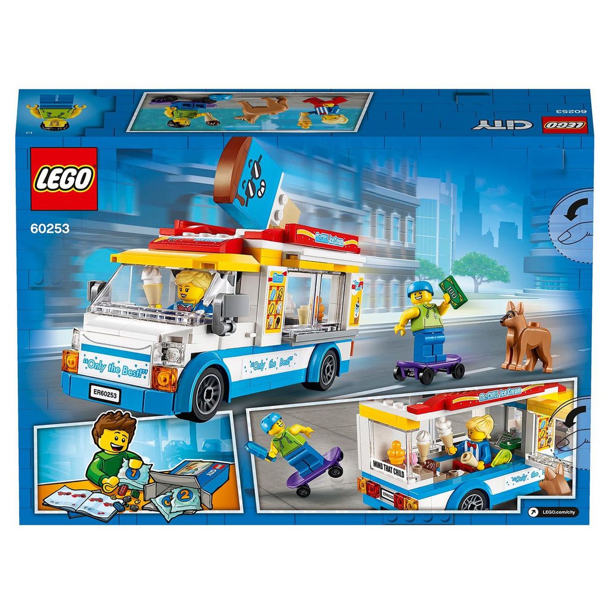 LEGO City 60253 - Le camion de la marchande de glaces, avec Skateur et Figurine Chien, Jouet pour Enfants dès 5 Ans