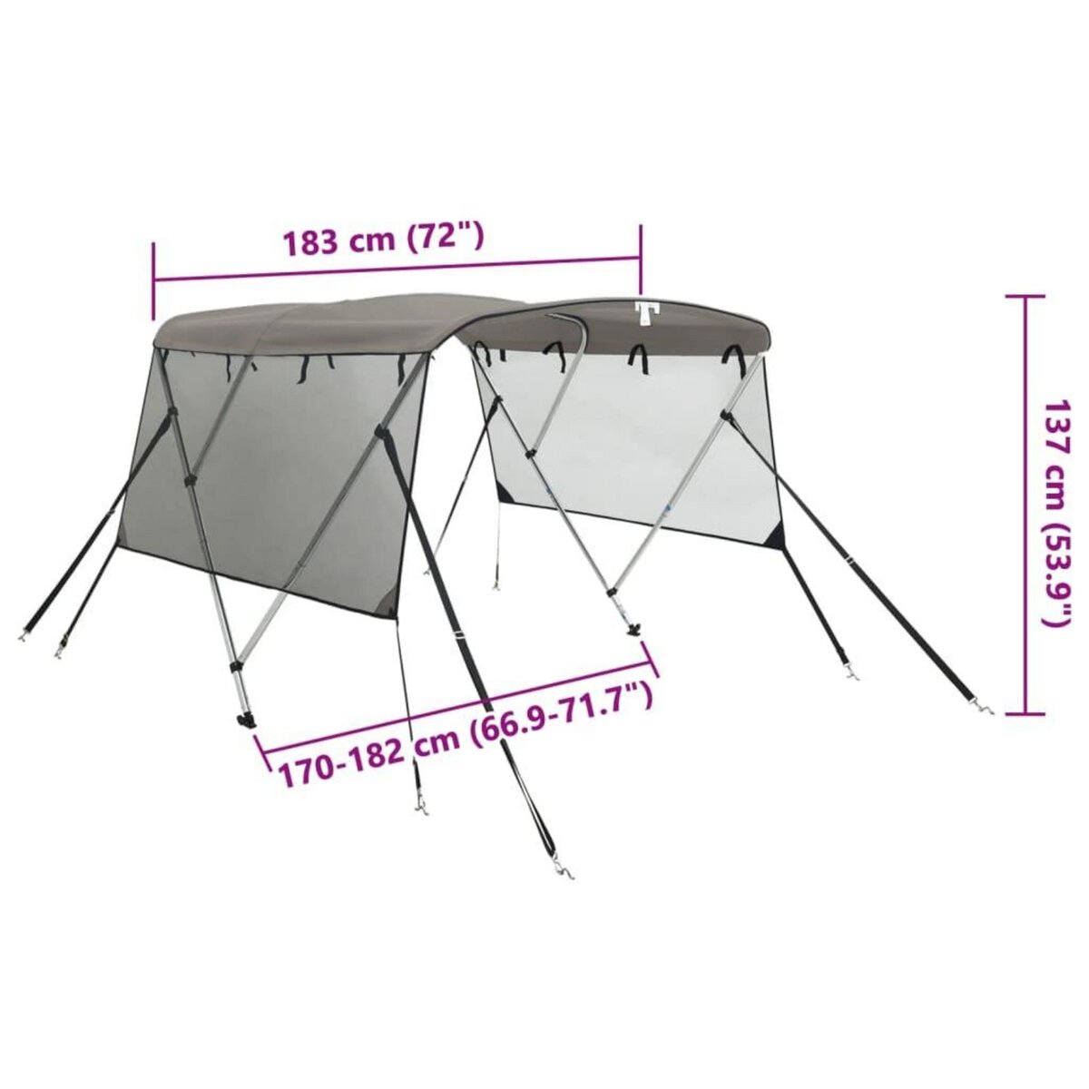 VIDAXL Toit bimini a 3 arceaux parois en maille 183x(170-182)x137 cm