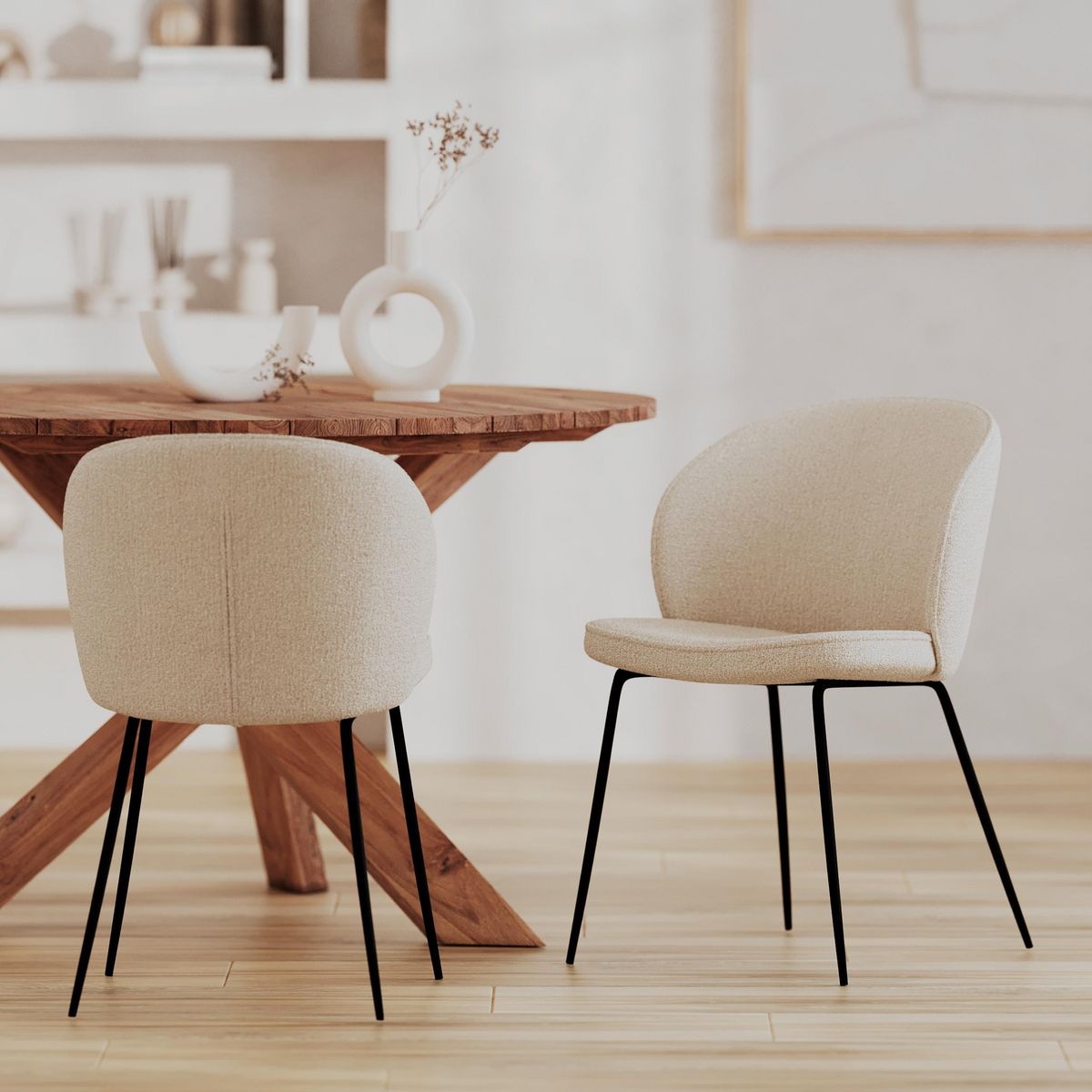 Rendez vous déco Lot de 2 chaises jaunes en tissu bouclette et pied en métal - Groom