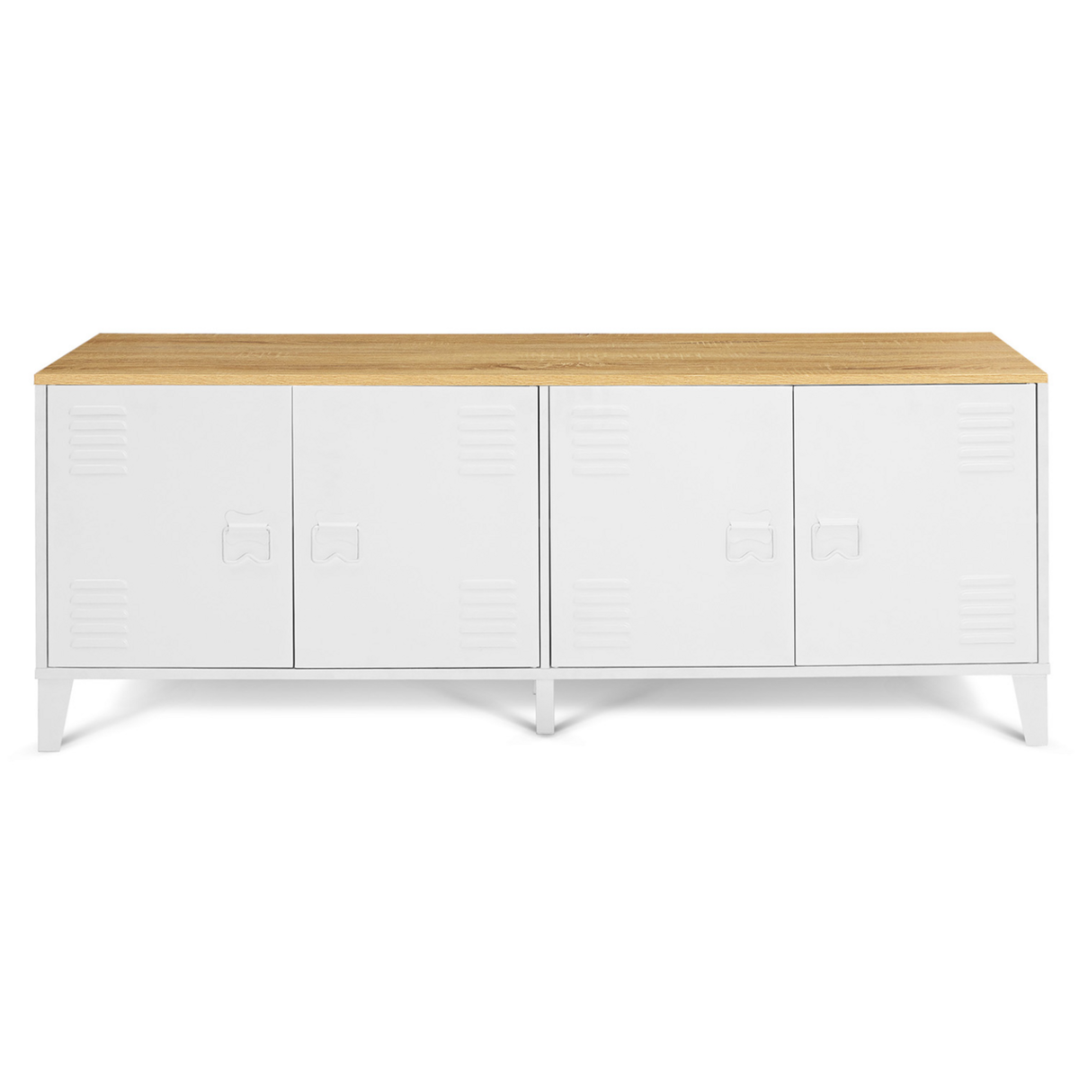 ID MARKET Buffet bas 140 cm ESTER 4 portes métal blanc plateau bois design industriel