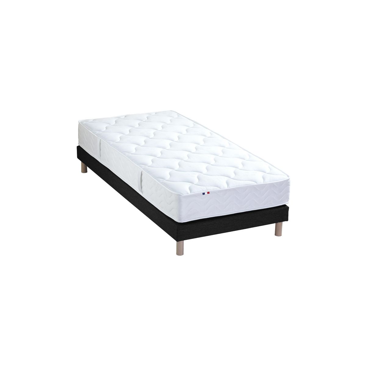 Ensemble literie matelas ressorts ensachés 20cm + sommier tapissier noir 90x190 cm ASTRE