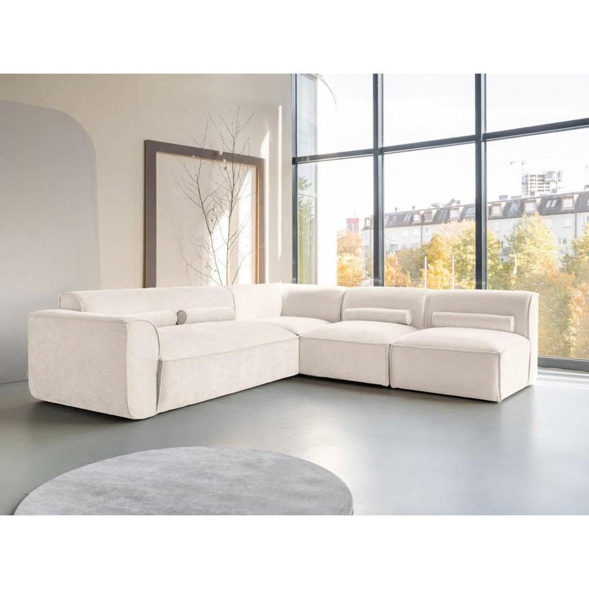 BEST MOBILIER Felix - canapé modulable d'angle droit 5 places en tissu texturé