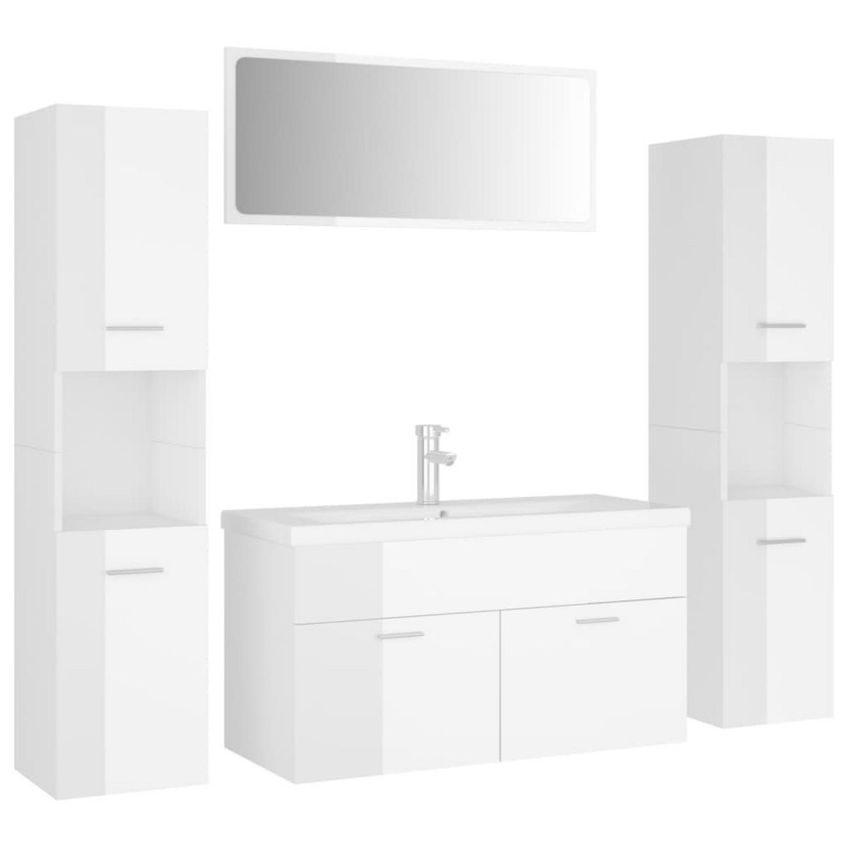 VIDAXL Ensemble de meubles de salle de bain Blanc brillant Agglomere