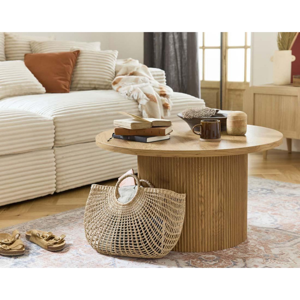 LISA DESIGN Oliva - table basse ronde - effet bois - 80 cm