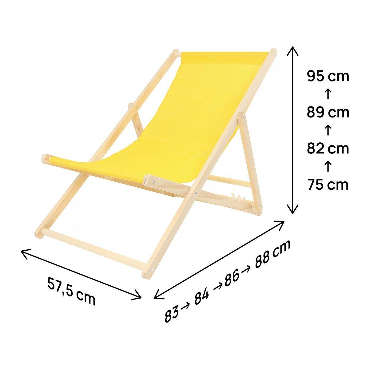 Habitat et Jardin Lot de 2 transats en bois  Chilienne  - 107 x 56.5 x 81 cm - Jaune