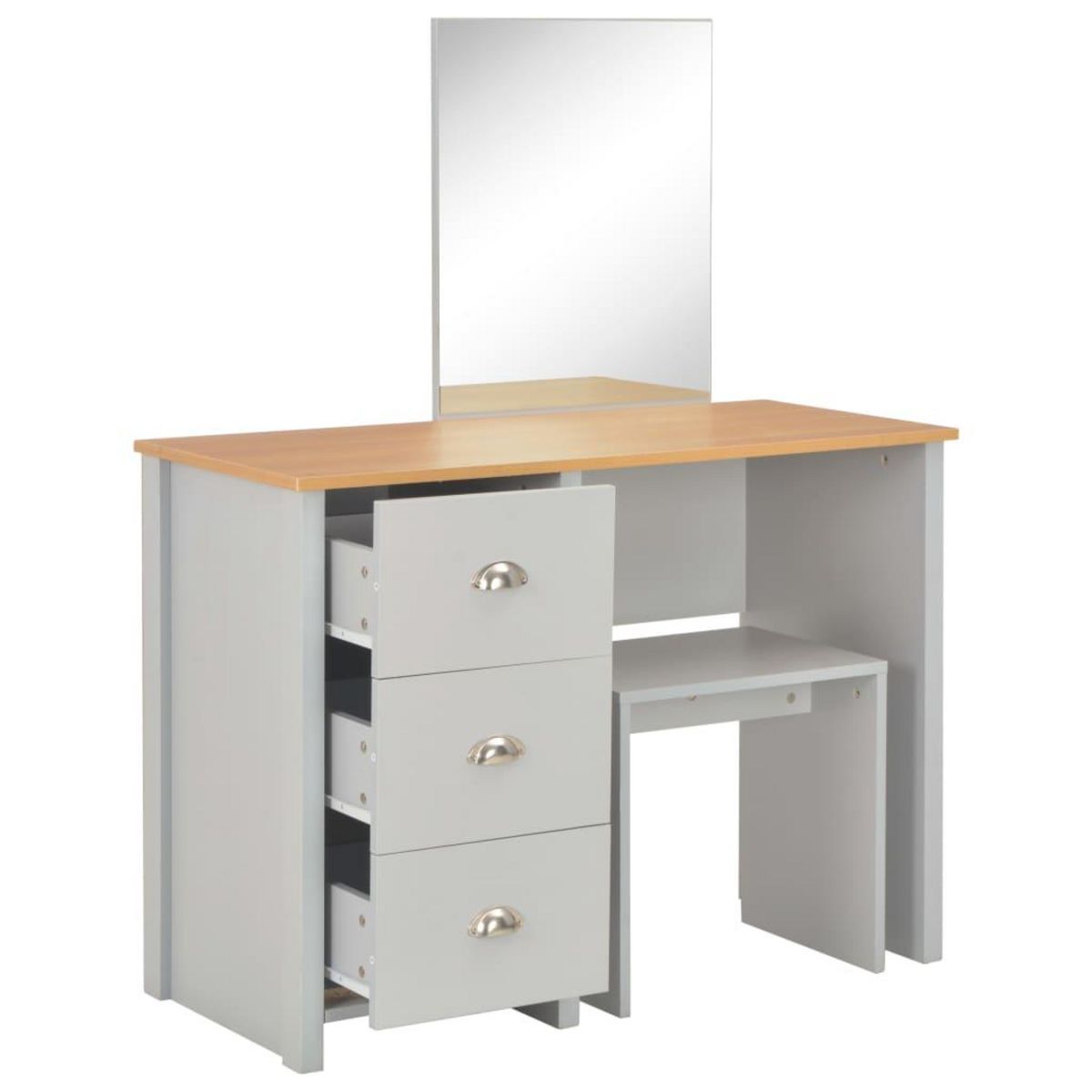 VIDAXL Coiffeuse avec miroir et tabouret Gris 104x45x131 cm