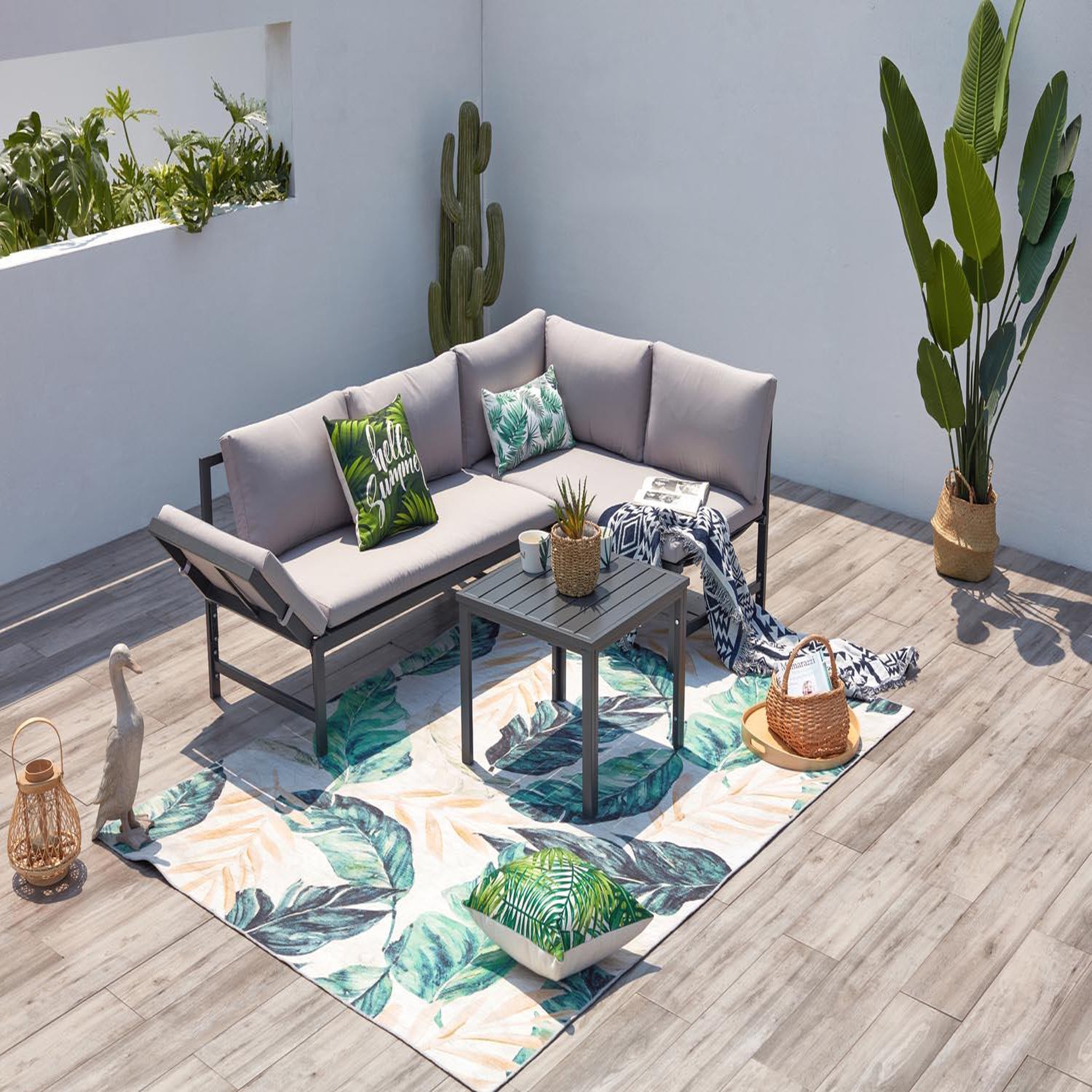 Voir la diapositive 2 : CONCEPT USINE Salon de jardin bas 4 places gris clair katea