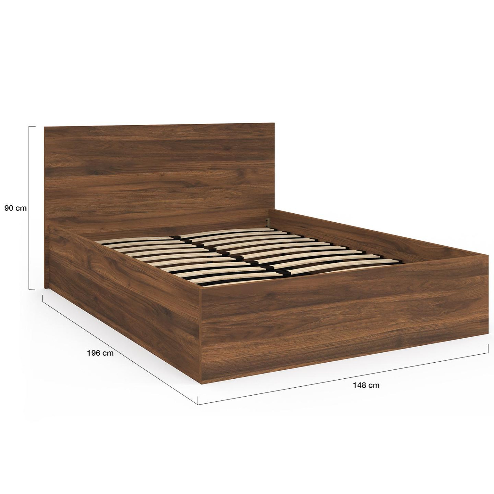 Voir la diapositive 4 : ID MARKET Lit coffre double seaside avec tête de lit et sommier 140 x 190 cm effet noyer