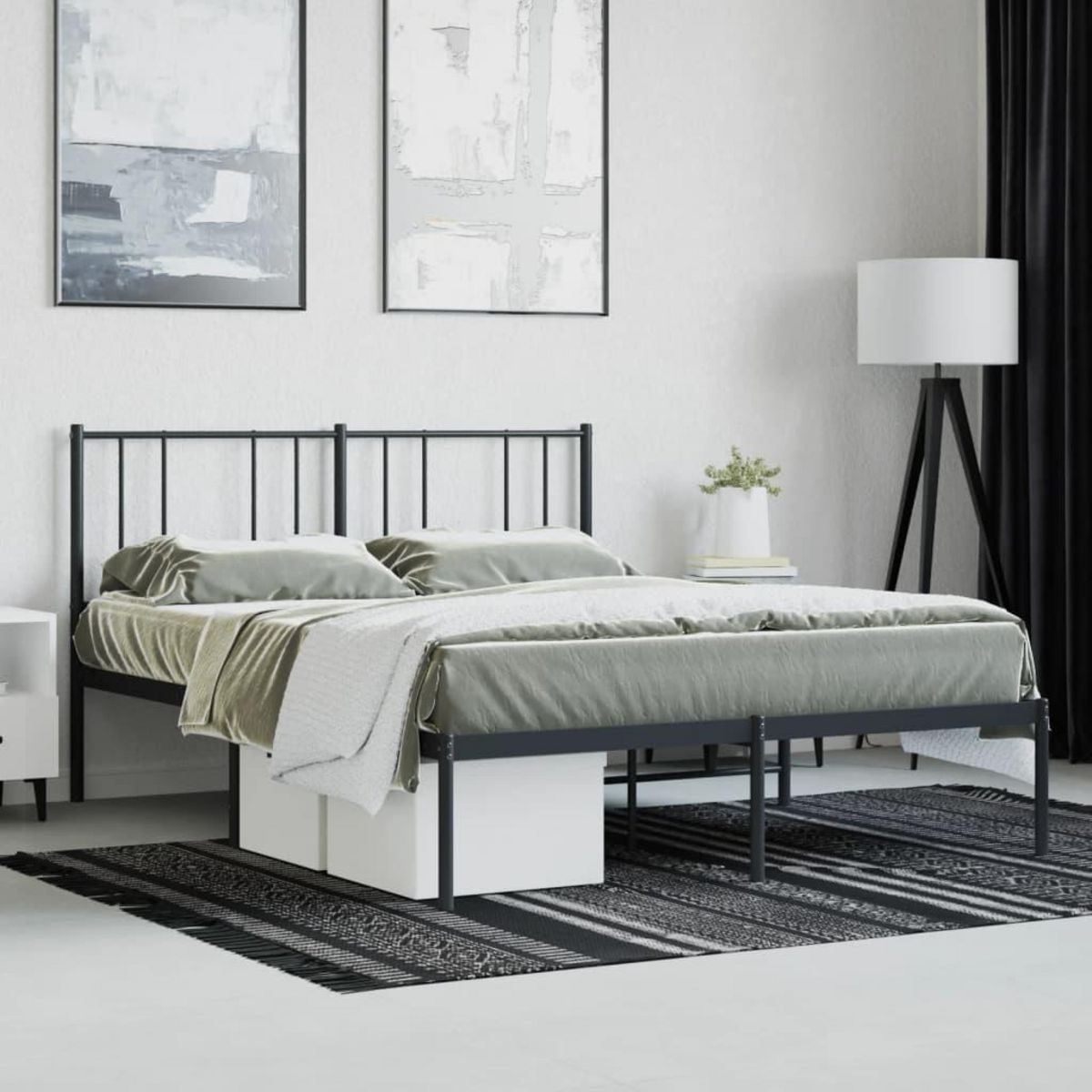 VIDAXL Cadre de lit metal sans matelas avec tete de lit noir 120x190cm