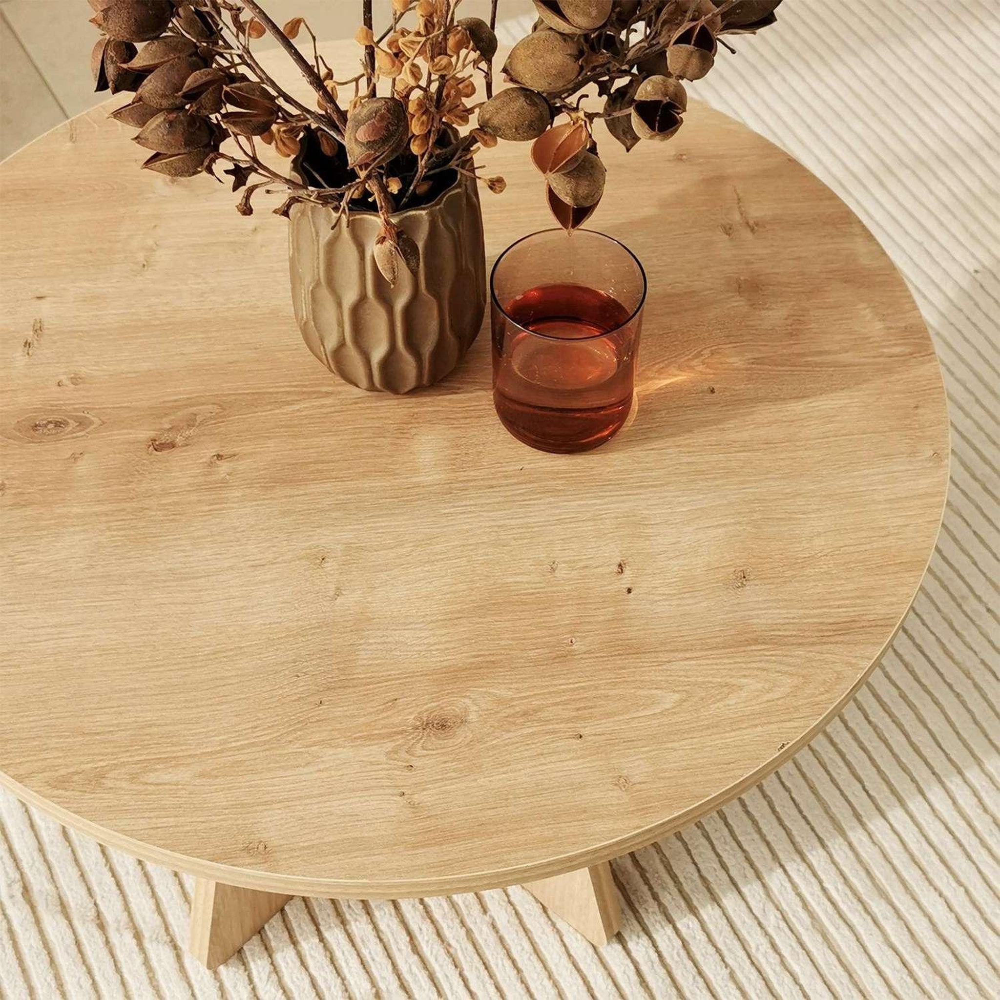 Voir la diapositive 6 : TOILINUX Table basse ronde valence en bois - beige