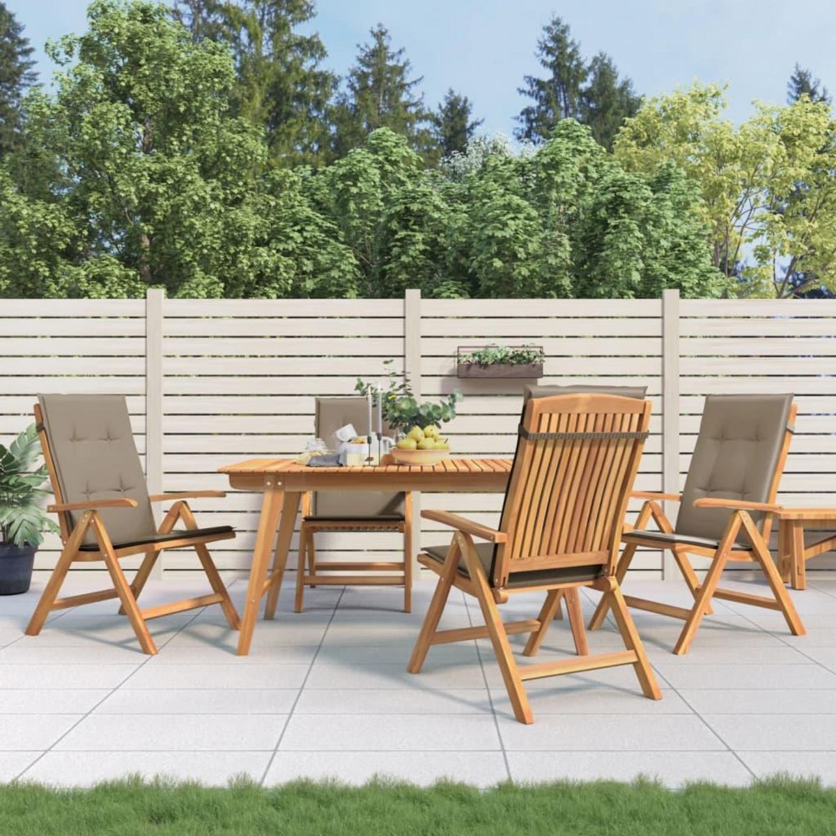 VIDAXL Chaises de jardin inclinables lot de 4 et coussins bois teck