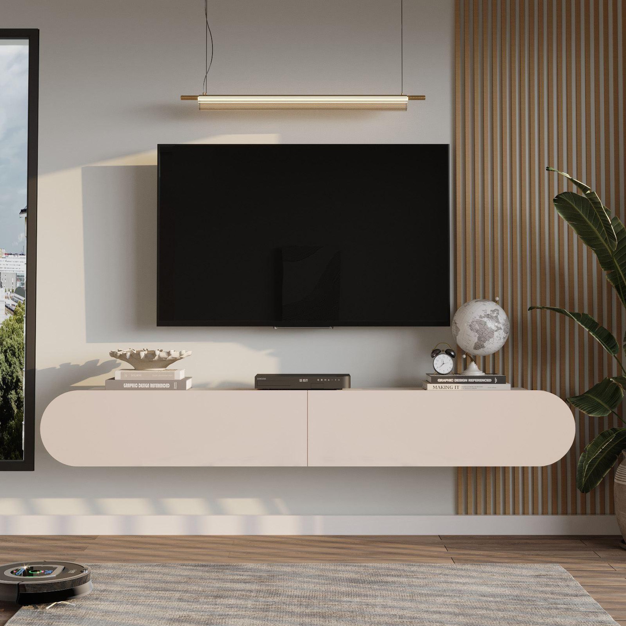 Voir la diapositive 2 : Habitat et Jardin Meuble tv en bois  lum1  - 180 x 31 x 29 cm - crème