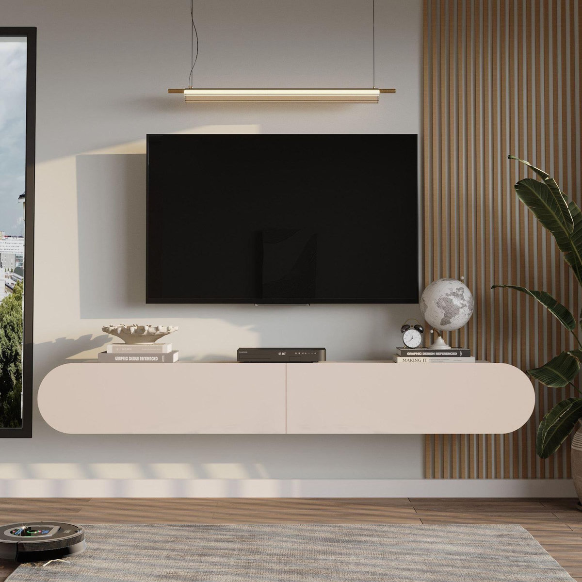 Habitat et Jardin Meuble TV en bois  LUM1  - 180 x 31 x 29 cm - Crème