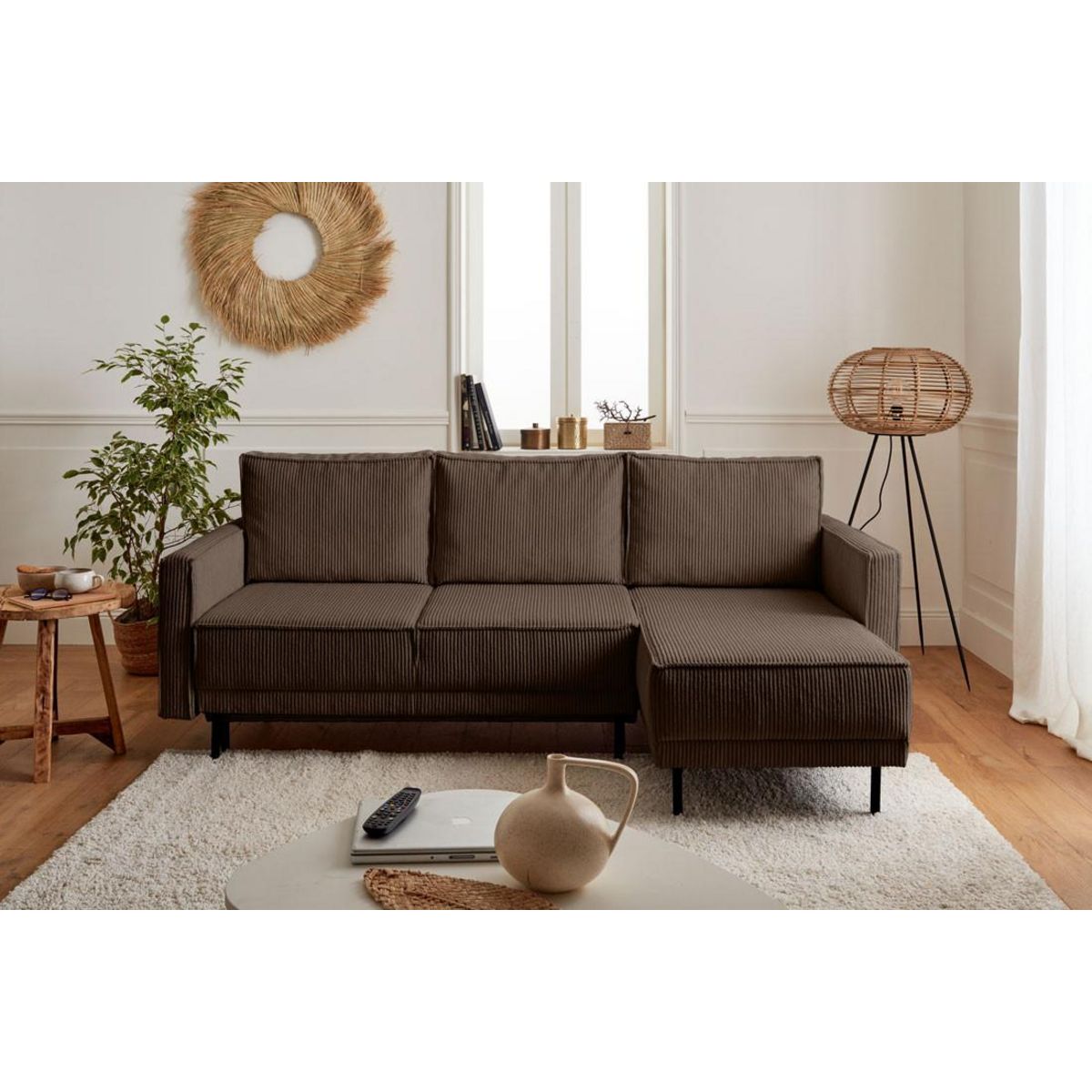 LISA DESIGN Charlie - canapé d'angle réversible - 4 places - convertible avec coffre - en velours côtelé