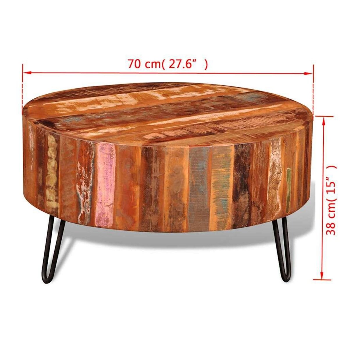 VIDAXL Table basse ronde Bois massif de recuperation