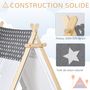 Voir la diapositive 4 : HOMCOM Tente teepee indien enfant motif étoiles - dim. 1,3L x 1,11I x 1,36H m - 2 portes refermables, fenêtre - structure bois, toile polyester coton gris blanc