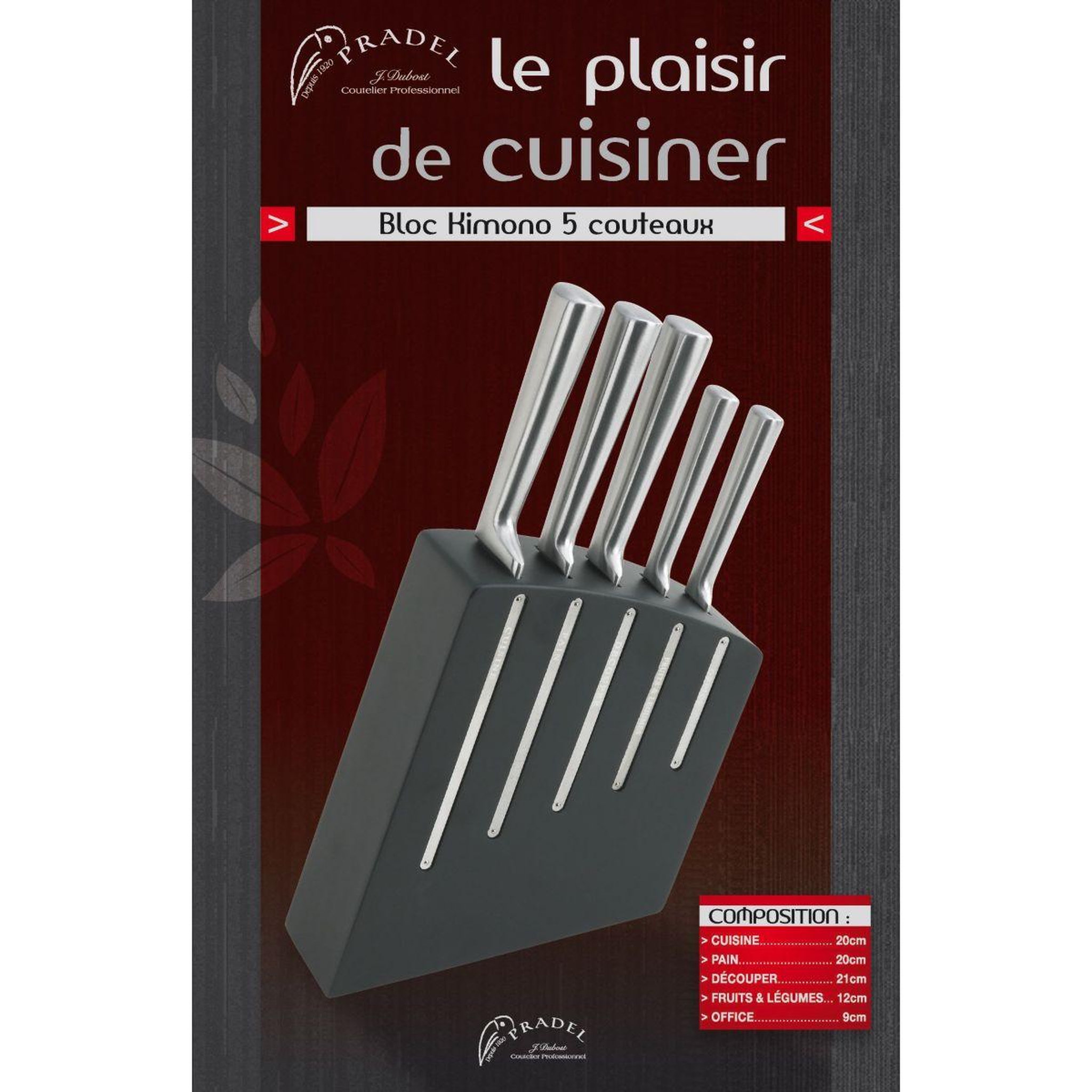Voir la diapositive 2 : Dubost Bloc couteaux Kimono Noir + 5 couteaux Inox
