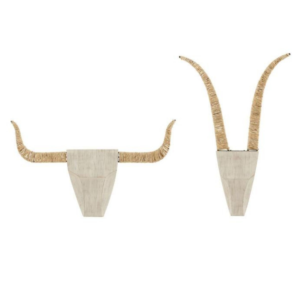 Paris Prix Lot de 2 Décorations Murales en Bois  Taureaux  65cm Blanc