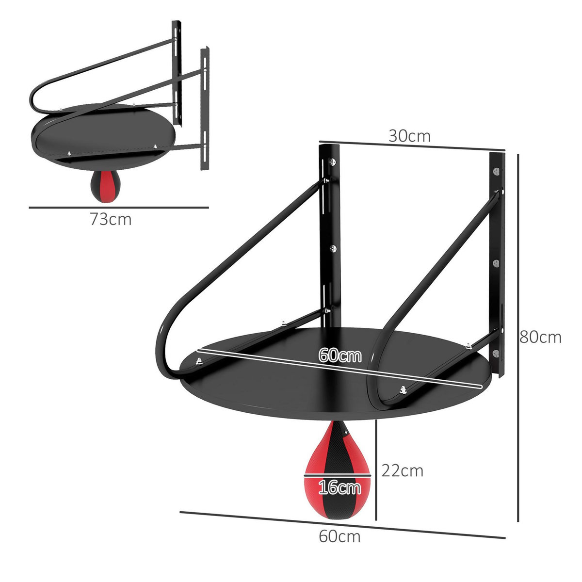 HOMCOM Punching ball poire de vitesse boxe avec support plateau tournant + pompe MDF acier revêtement synthétique rouge noir